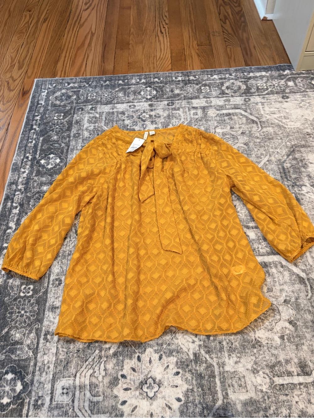 Cato Mustard Yellow Tie-Neck Tunic